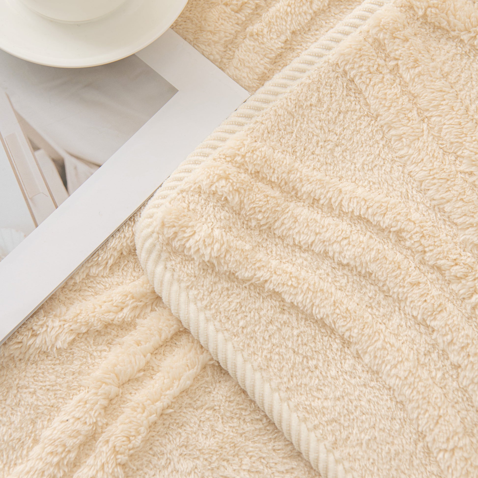 Winter Thickened Non-slip Blanket, Three-Dimensional Embossed Cotton Velvet Sofa Cover, elegant textured design.