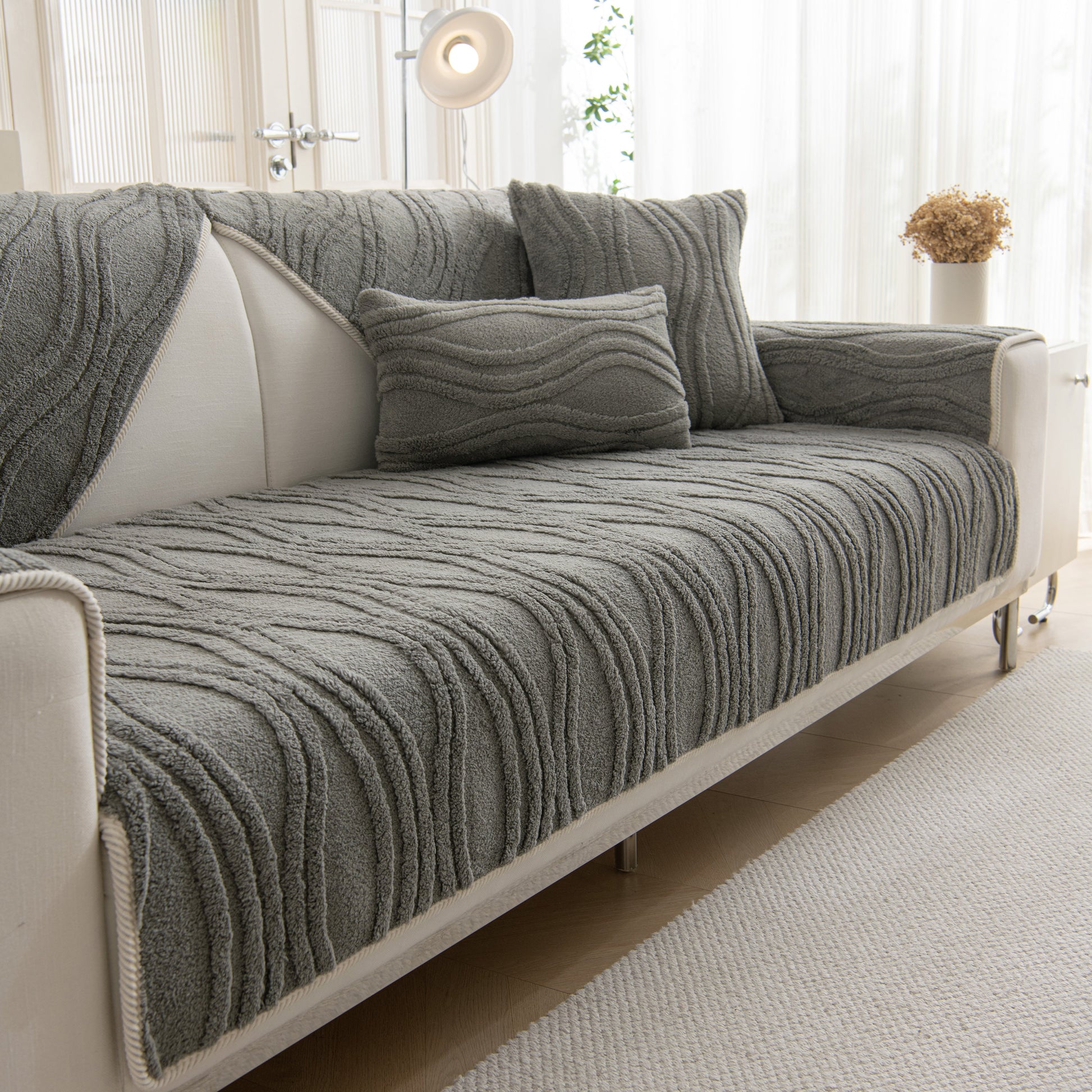 Winter Thickened Non-slip Blanket, Three-Dimensional Embossed Cotton Velvet Sofa Cover enhancing a modern living room