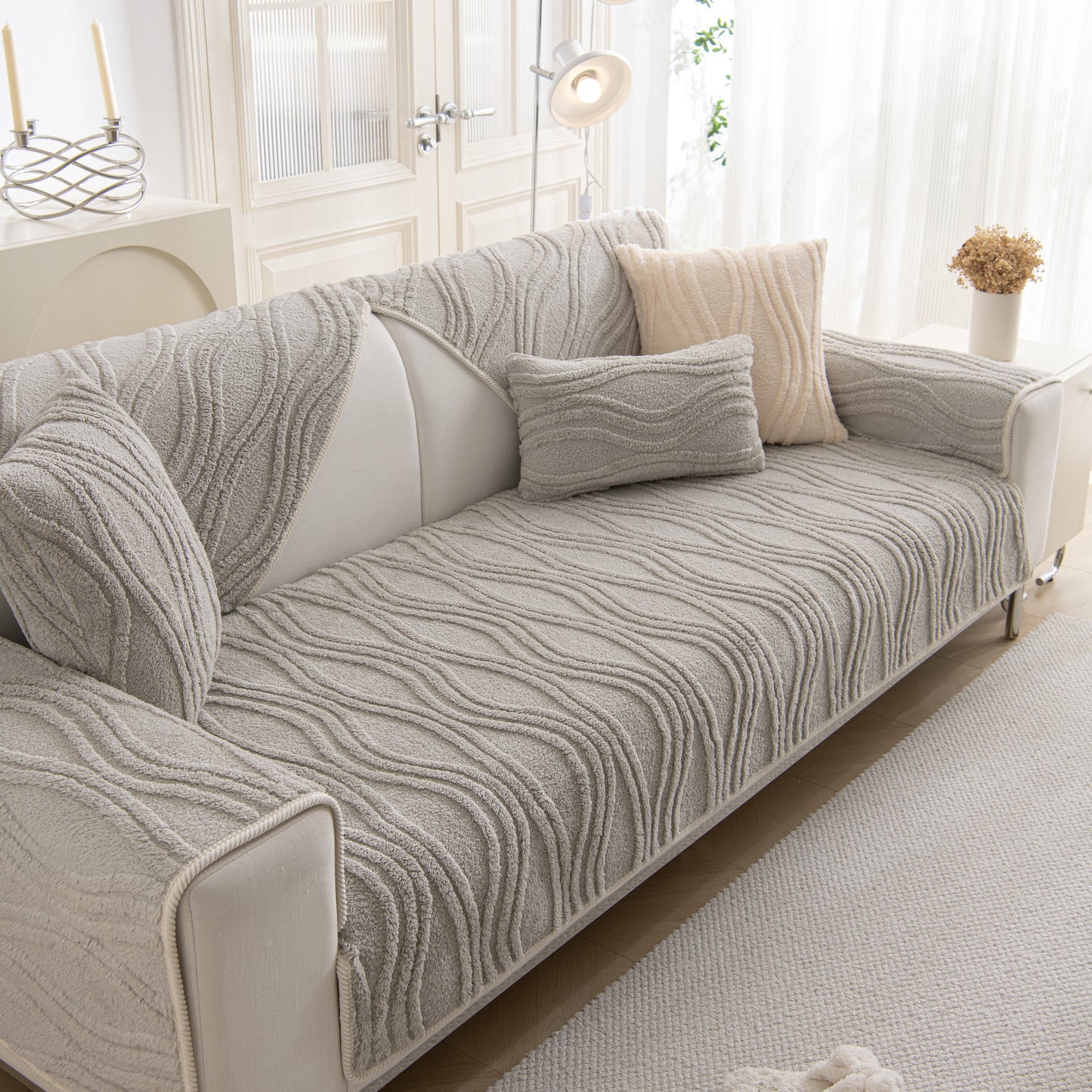 Winter Thickened Non-slip Blanket, Three-Dimensional Embossed Cotton Velvet Sofa Cover on a stylish couch