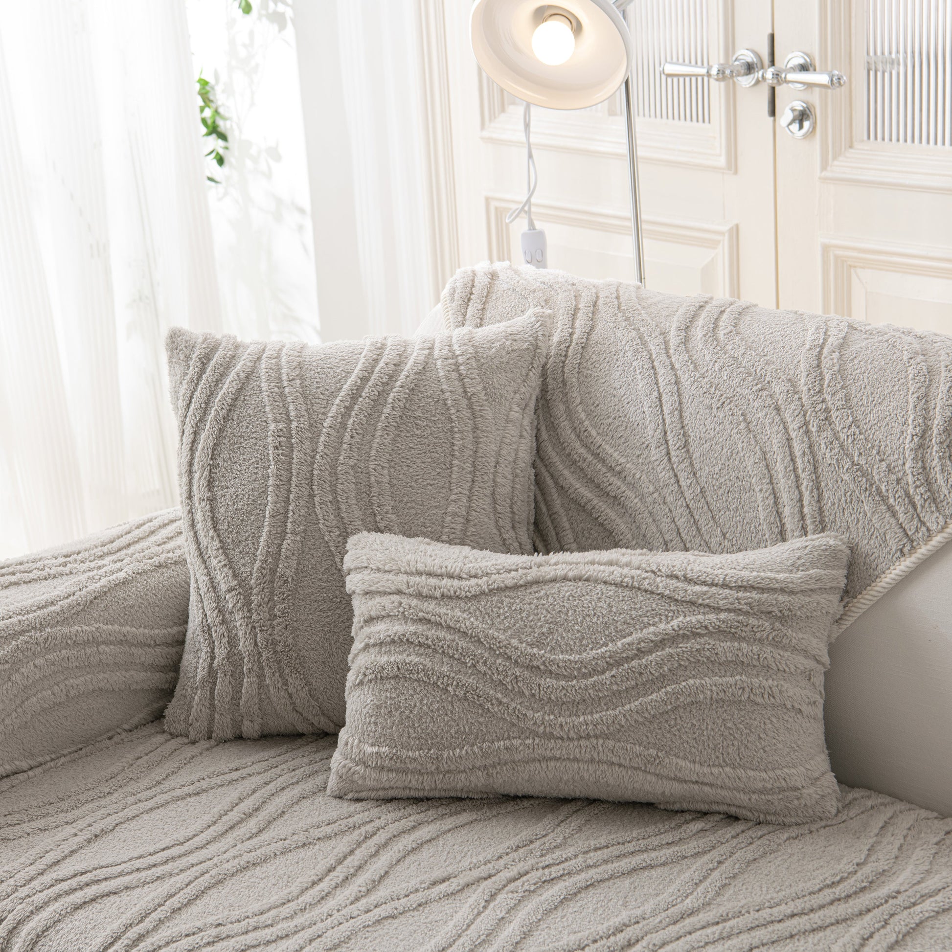 Winter Thickened Non-slip Blanket, Three-Dimensional Embossed Cotton Velvet Sofa Cover on a sofa