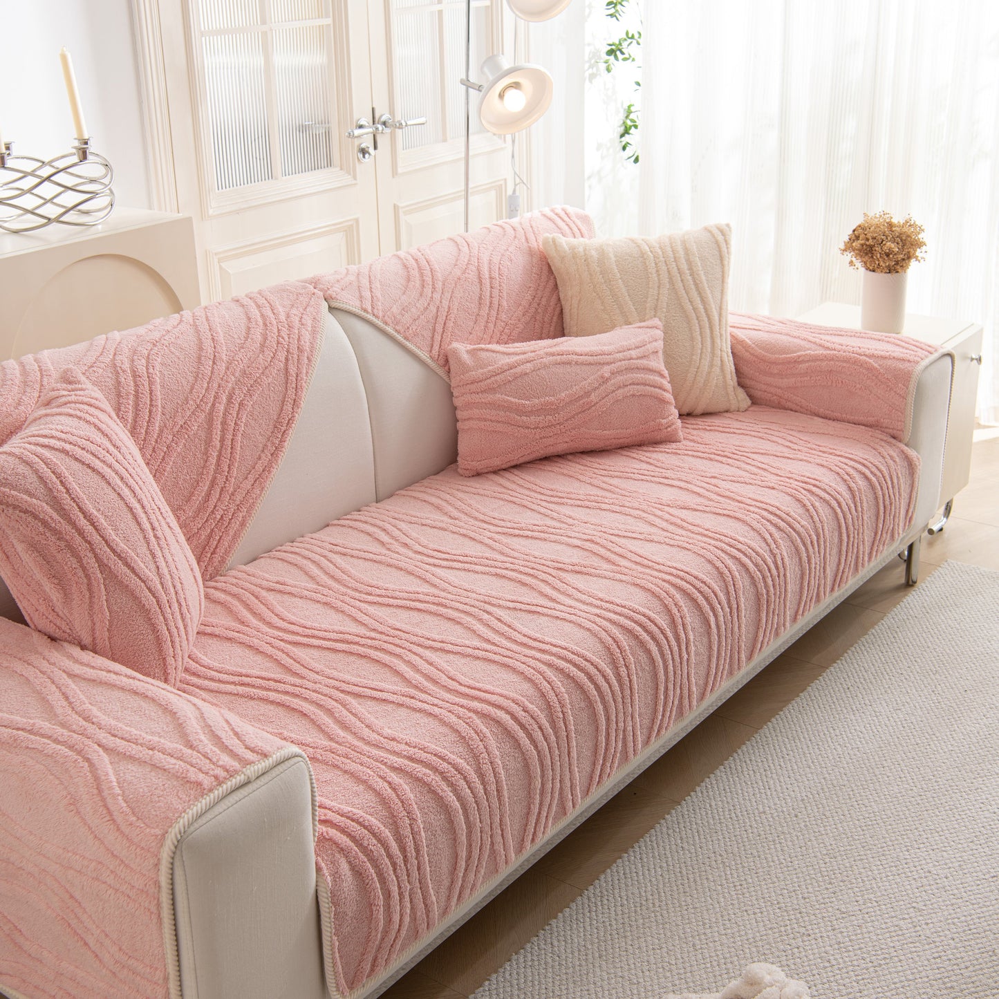 Winter Thickened Non-slip Blanket, Three-Dimensional Embossed Cotton Velvet Sofa Cover in living room setting