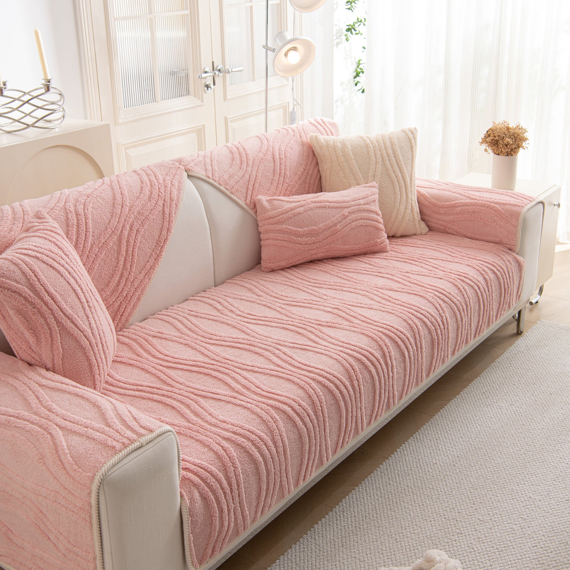 Winter Thickened Non-slip Blanket, Three-Dimensional Embossed Cotton Velvet Sofa Cover in living room setting