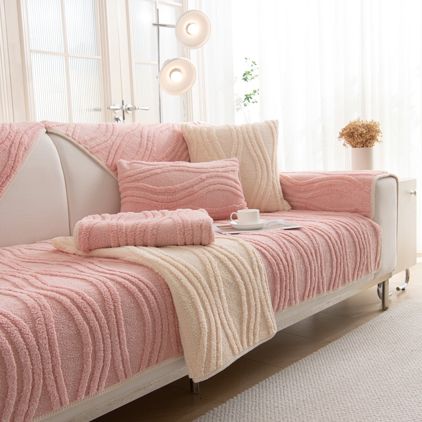 Winter Thickened Non-slip Blanket, Three-Dimensional Embossed Cotton Velvet Sofa Cover on a modern sofa