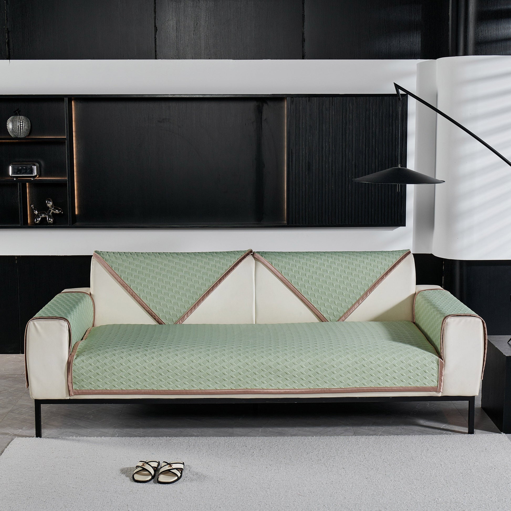 Geometric 3D Sofa Cover, Non-Slip Couch Protector for Seat, Backrest & Armrest on modern sofa.