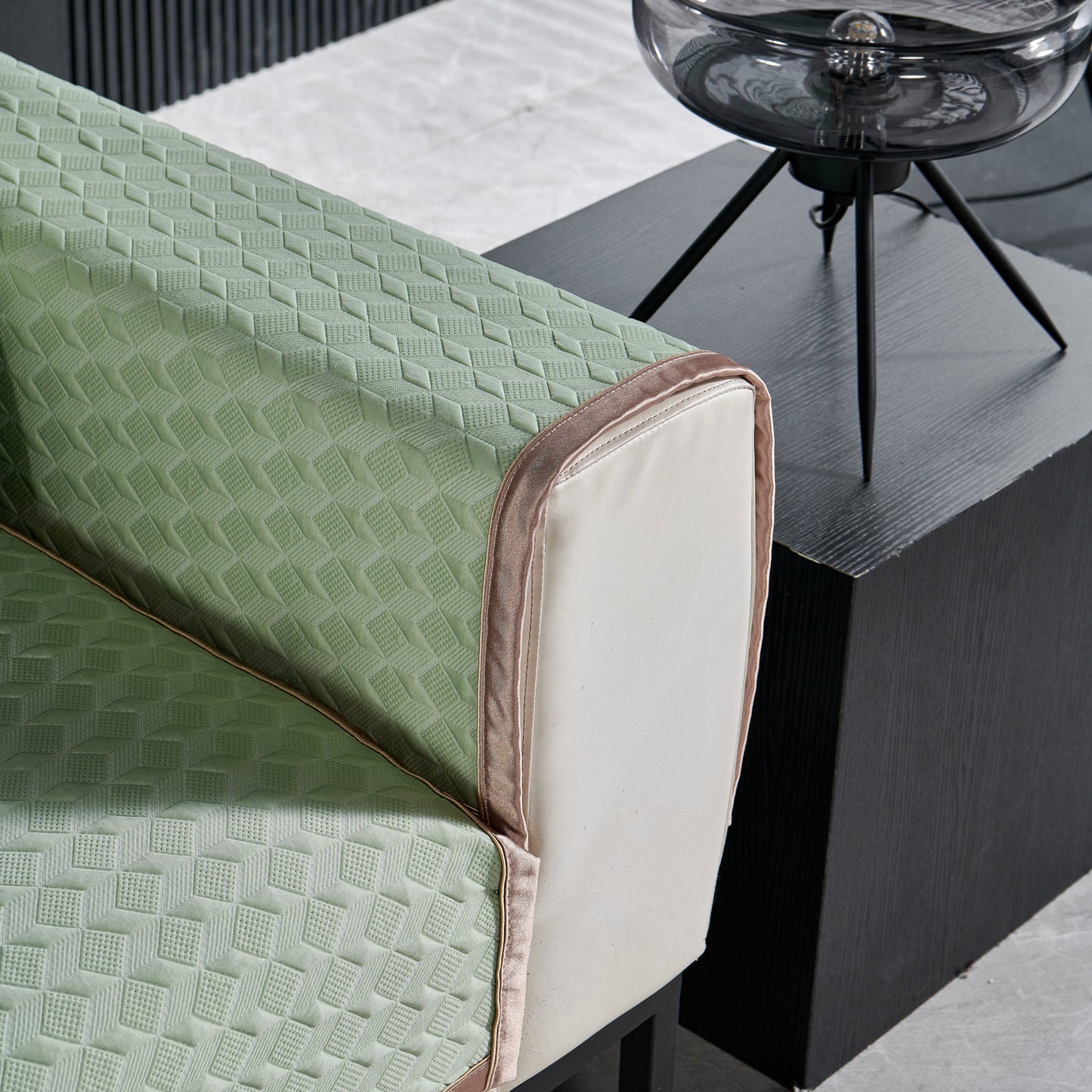 Geometric 3D Sofa Cover, Non-Slip Couch Protector for Seat, Backrest & Armrest with Diamond Quilted Design in living room
