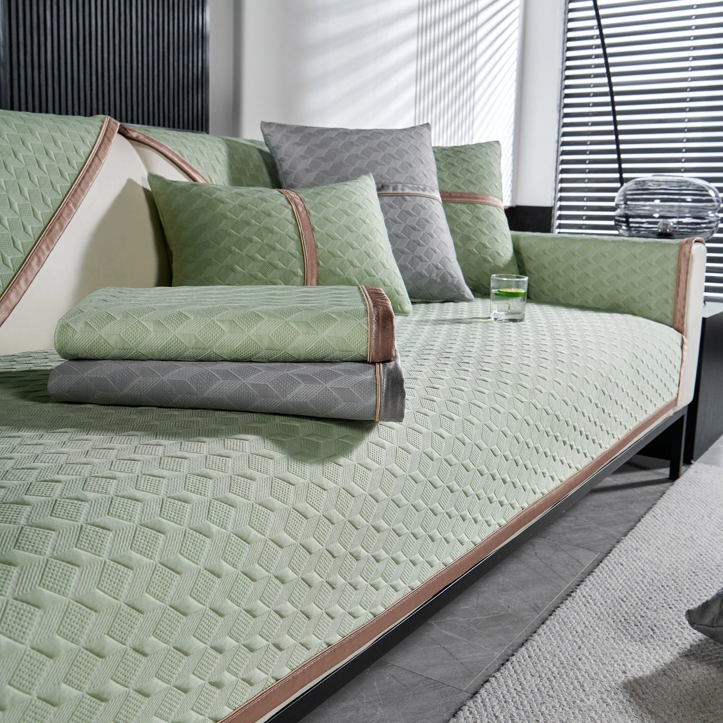 Geometric 3D Sofa Cover, Non-Slip Couch Protector for Seat, Backrest & Armrest in luxury quilted design, enhances any living space.