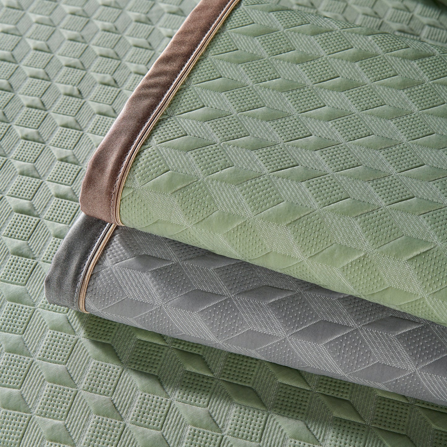Geometric 3D Sofa Cover, Non-Slip Couch Protector for Seat, Backrest & Armrest with diamond quilted pattern in green and grey tones