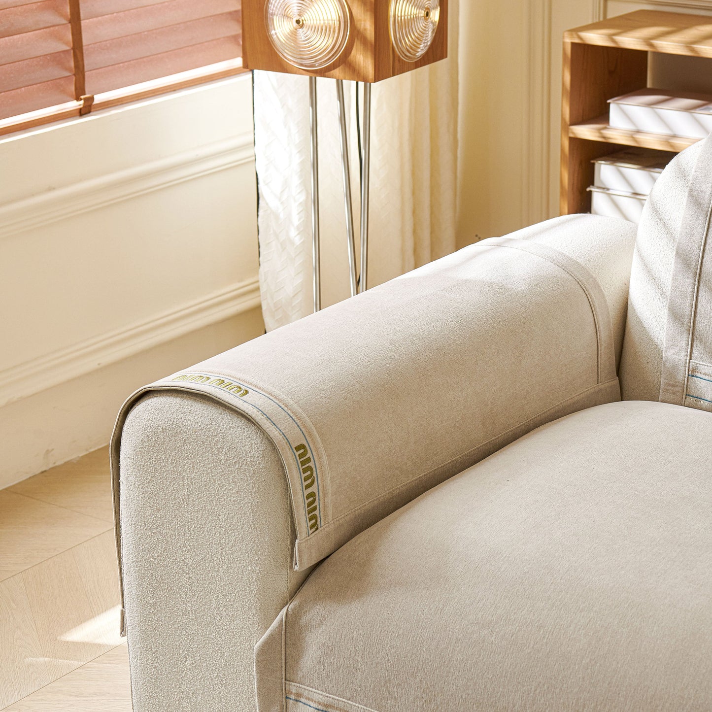Chenille Sofa Cover Pet Mat on armrest, Non-Slip Couch Protector for Sectional & L-Shaped Sofas in neutral home setting