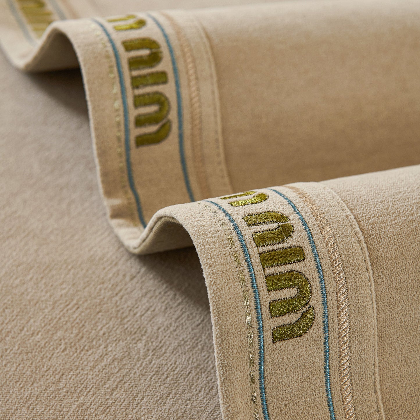 Chenille Sofa Cover Pet Mat, Non-Slip Couch Protector for Sectional & L-Shaped Sofas in beige with embroidered accents
