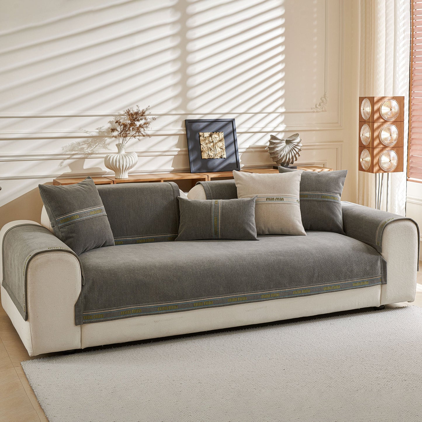 Chenille Sofa Cover Pet Mat, Non-Slip Couch Protector for Sectional & L-Shaped Sofas in elegant living room setting