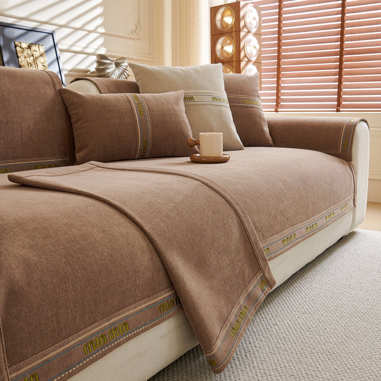 Chenille Sofa Cover Pet Mat, Non-Slip Couch Protector for Sectional & L-Shaped Sofas in stylish living room setting