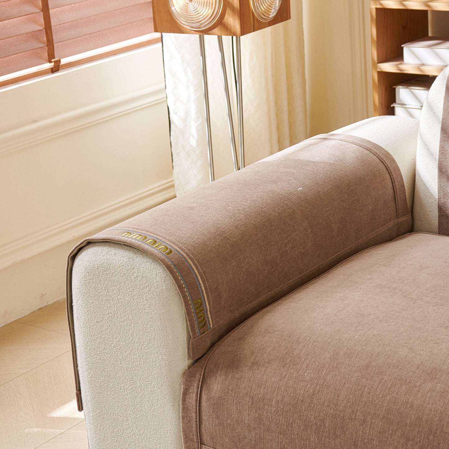 Chenille Sofa Cover Pet Mat, Non-Slip Couch Protector for Sectional & L-Shaped Sofas in a living room setting.
