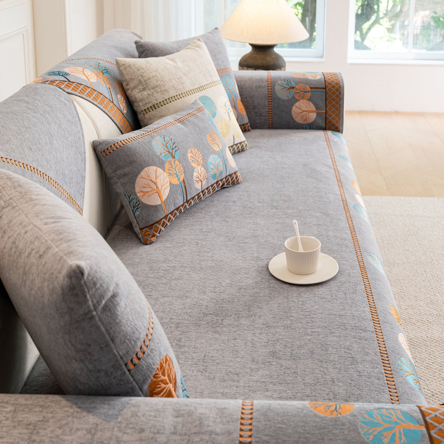 Sofa Cover for Couch, Non-Slip Sectional Couch Cover with Woven Tree Pattern
