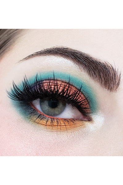 Close-up of colorful eye makeup using Go2 DA BOMB! - GES04 palette showcasing vibrant mattes and shimmers.