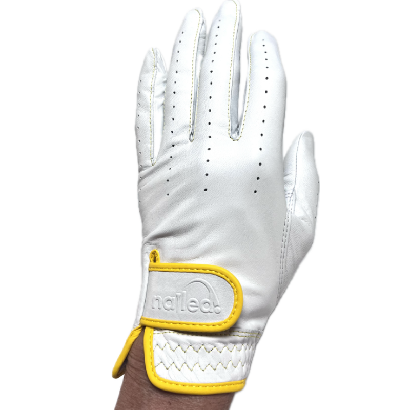 Premium Standard Golf Gloves White for women with luxury sizing and elongated design for better grip and comfort.