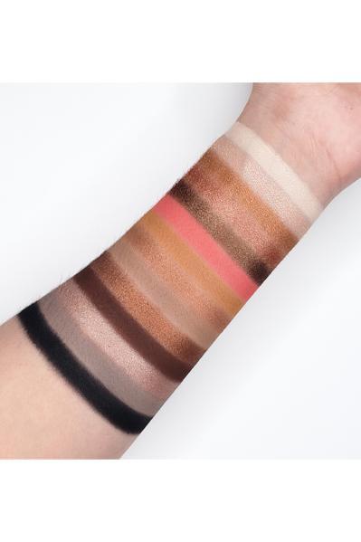 Swatches of Dazzle - GES17 eyeshadow palette shades on arm showcasing neutral and metallic colors.