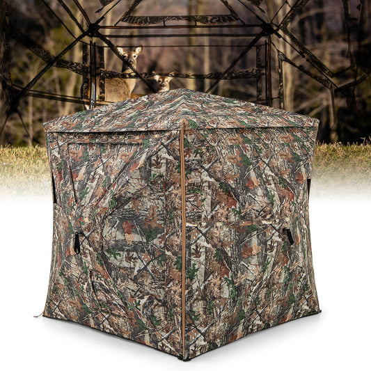 5-IN-1 Detachable Hunting Blind for 2-3 People with Skylight in camo pattern with deer visible through one-way see-through panels