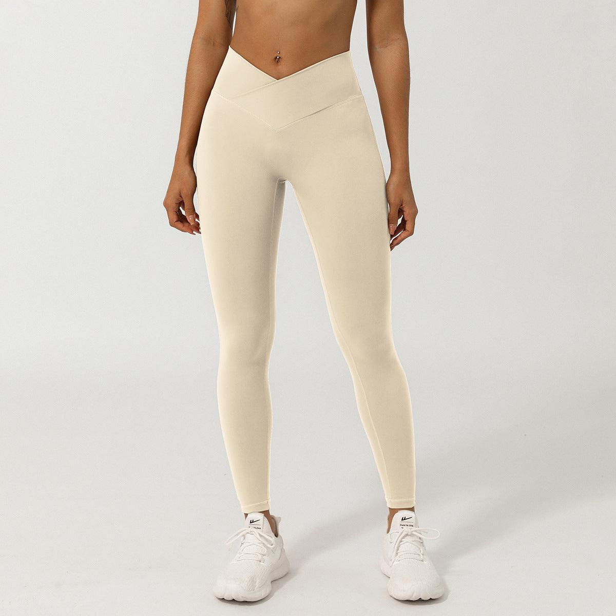V-Shaped High-Waisted Yoga Pants | Skinny Fit Workout Pants for Fitness & Yoga in beige