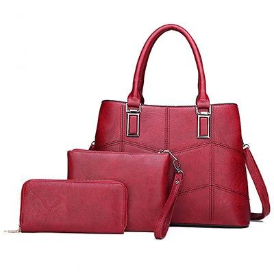 Luxury 3 Piece Leather Tote Set | Genuine Leather Cowgirl Shoulder Bag & Clutch in vibrant red, showcasing elegant design and quality.