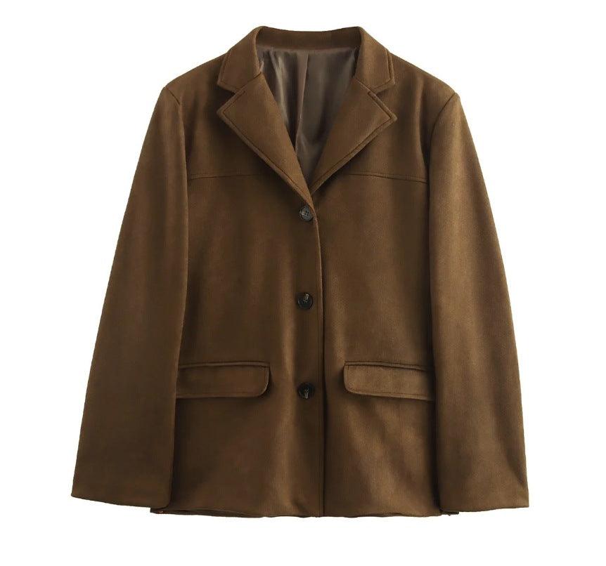 Timeless Suede Princess Jacket - Chic Mocha and Latte Retro Jacket for Women, featuring luxurious suede texture and classic style.