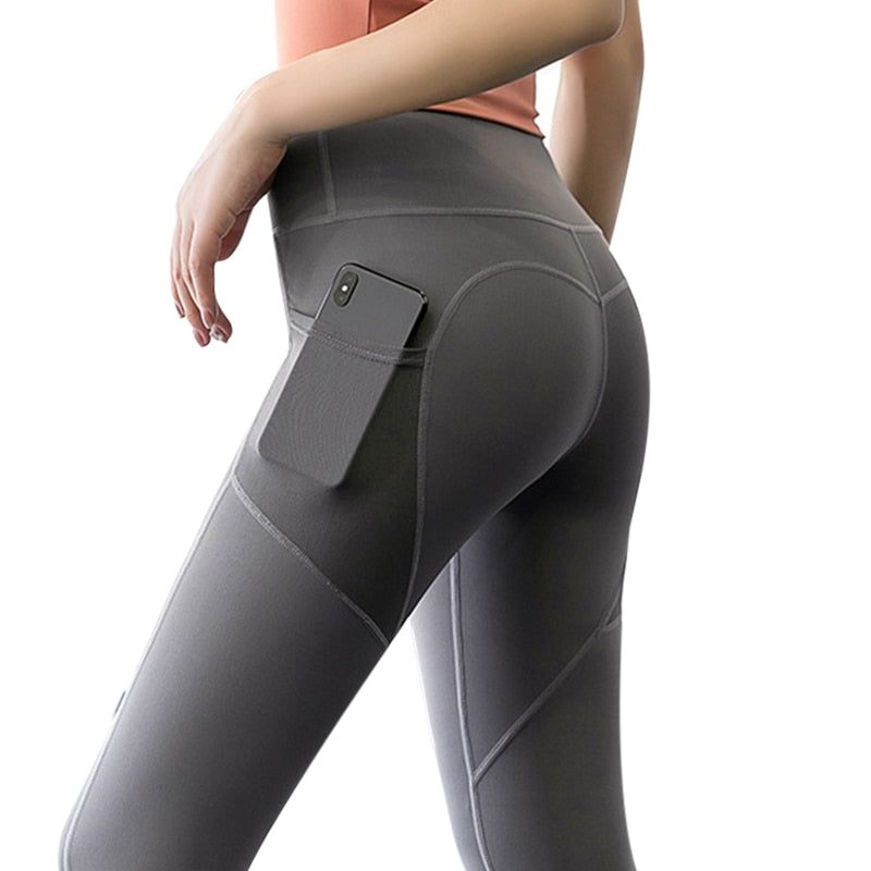 Yoga Leggings with Phone Pocket featuring spliced pattern and breathable mesh