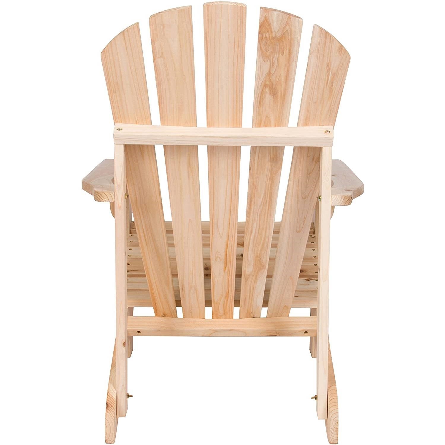 Back view of Ergonomic Natural Cedar Wood Adirondack Chair showing natural wood finish and contoured seat design for outdoor use.