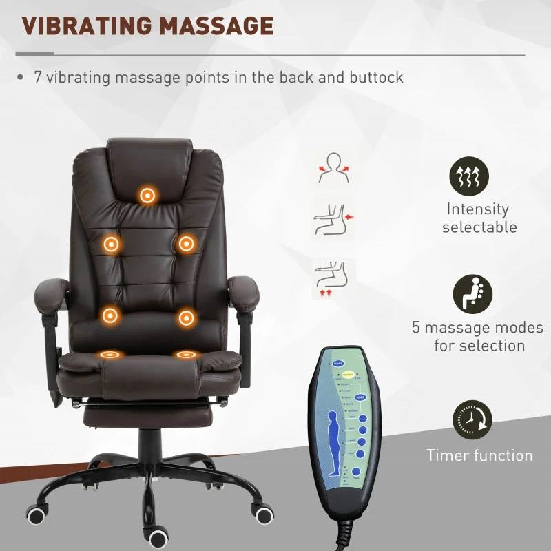 Espresso 7 Mode Vibrating High Back Executive Massage Adjustable Office Chair with vibration nodes and remote control