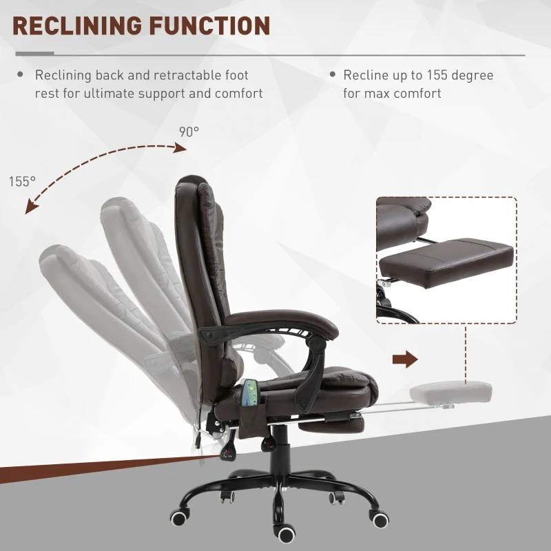 Espresso 7 Mode Vibrating High Back Executive Massage Adjustable Office Chair with reclining and footrest features
