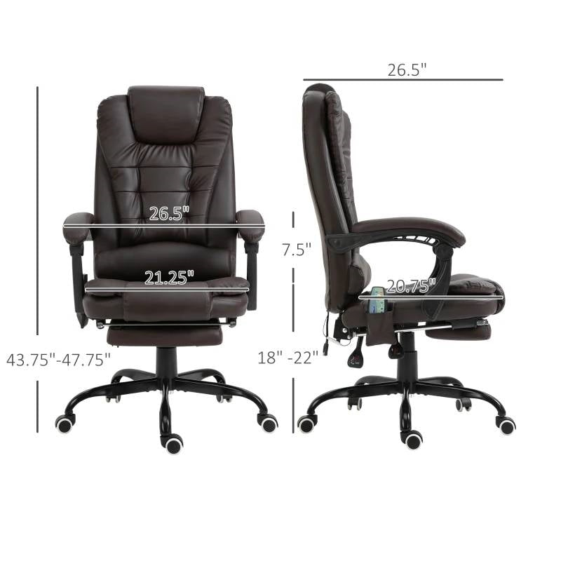 Dimensions of Espresso 7 Mode Vibrating High Back Executive Massage Adjustable Office Chair