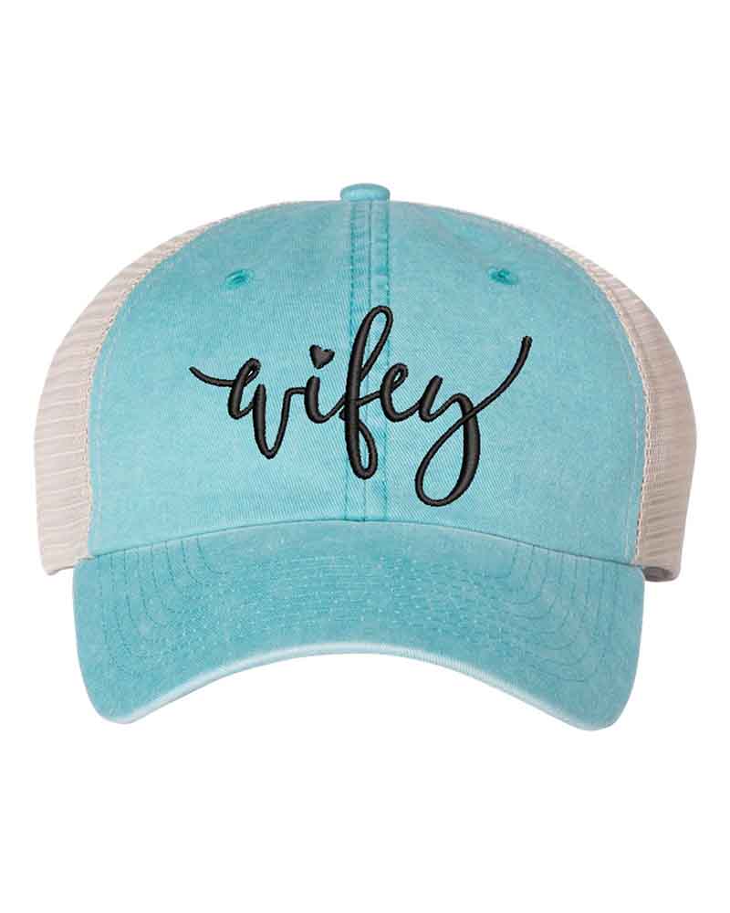Embroidered Wifey/Hubby Pigment-Dyed Trucker Hat – Anniversary Gift Cap