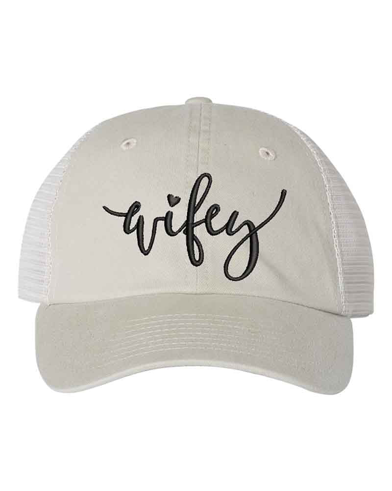 Embroidered Wifey/Hubby Pigment-Dyed Trucker Hat – Anniversary Gift Cap
