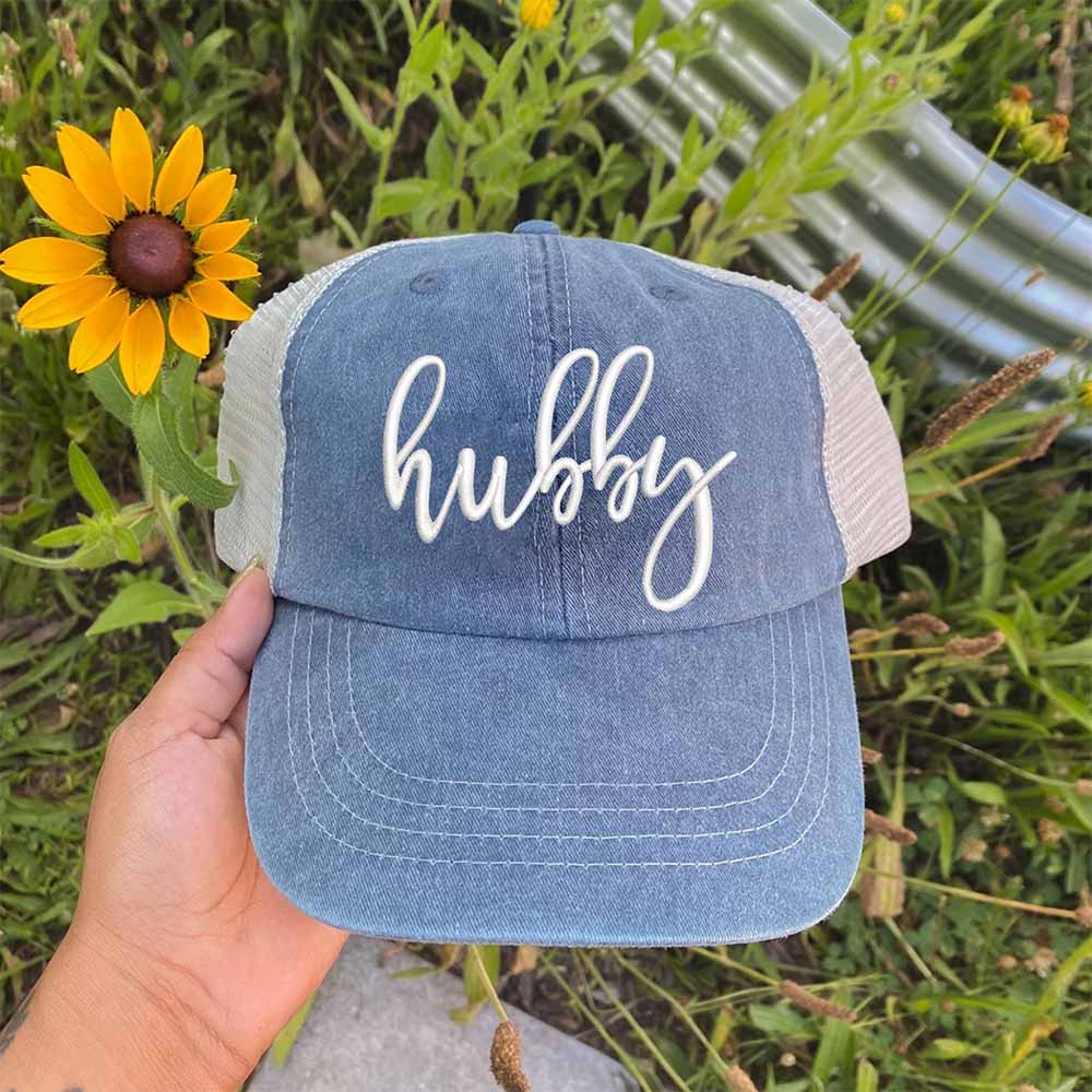 Embroidered Wifey/Hubby Pigment-Dyed Trucker Hat – Anniversary Gift Cap