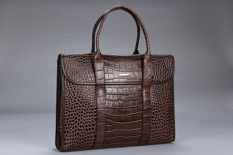 Exotic Croco Leather Laptop Bag - Luxury Genuine Cowhide for Stylish Women, featuring eye-catching crocodile print and durable design.