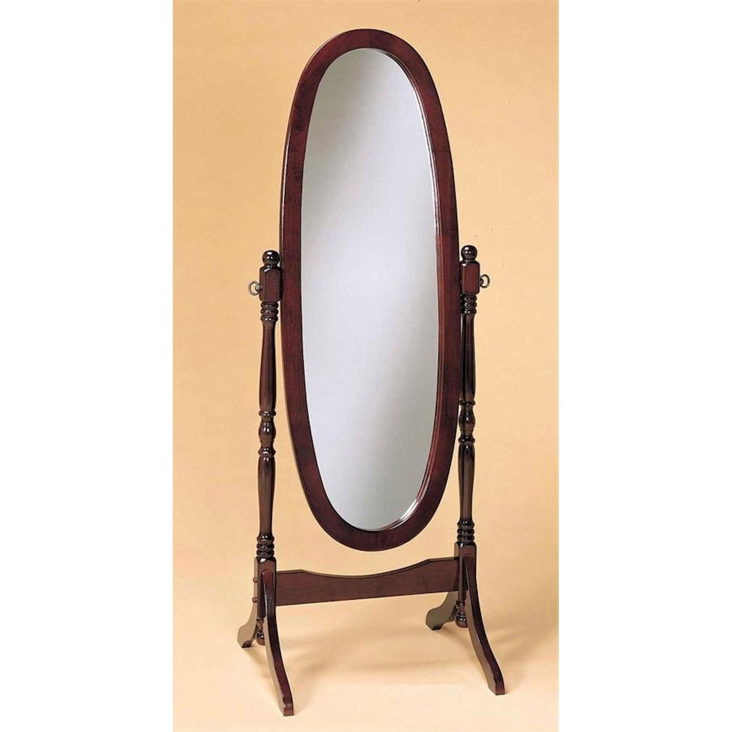 Oval Cheval Mirror Full Length Solid Wood Floor Mirror in Cherry with elegant traditional design and warm heirloom cherry finish.