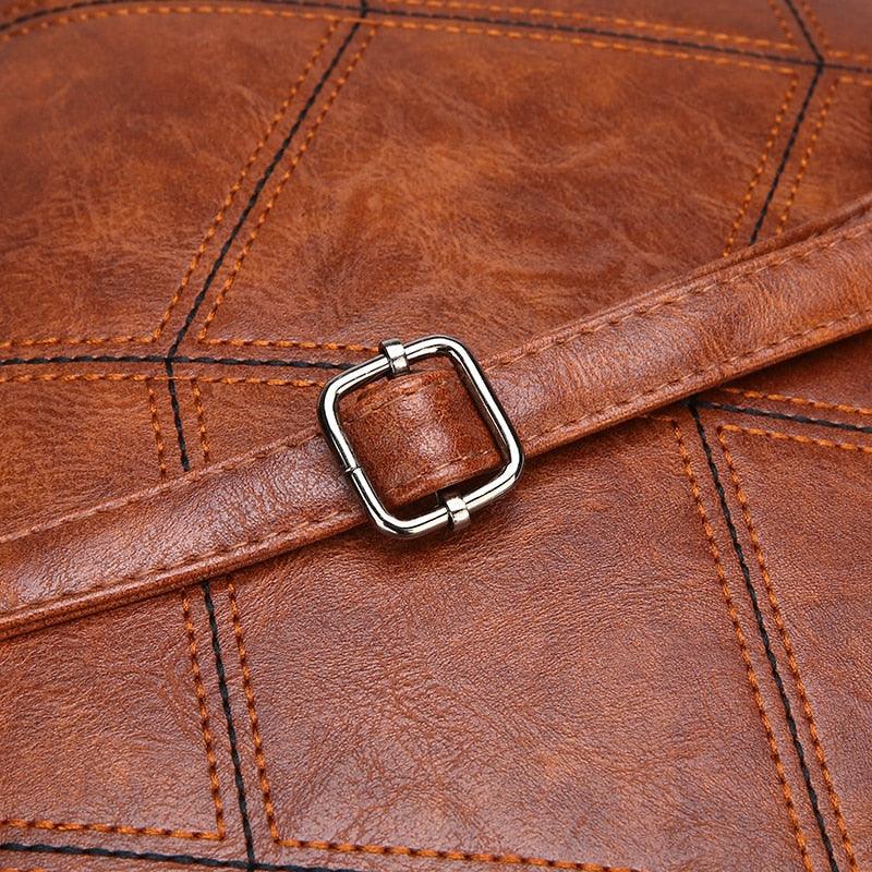 Luxury 3 Piece Leather Tote Set | Genuine Leather Cowgirl Shoulder Bag & Clutch, brown leather texture with silver buckle detail