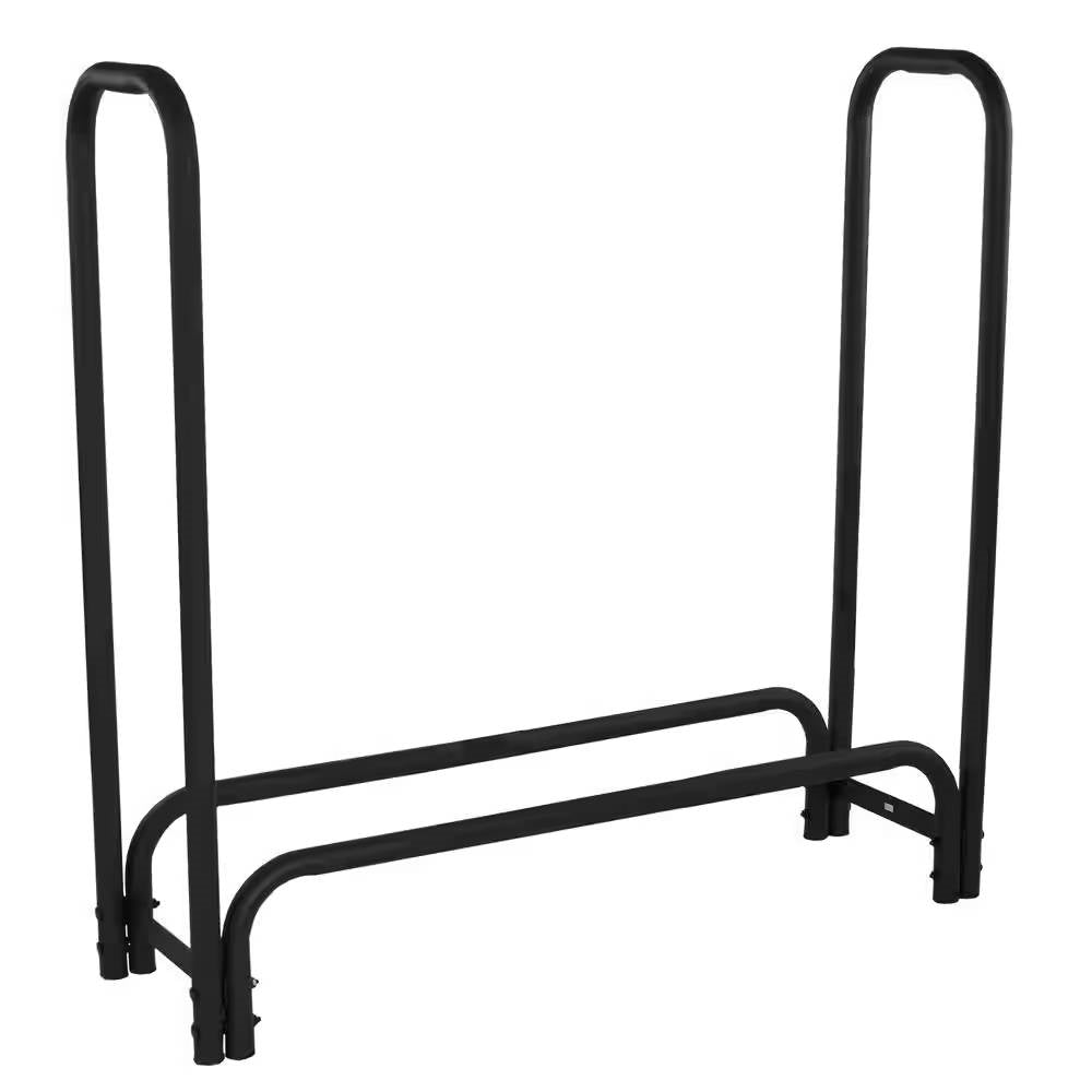 4-Ft Heavy Duty Steel Black Metal Firewood Rack - Easy to Assemble for outdoor use, holds up to 1/4 cord of firewood.