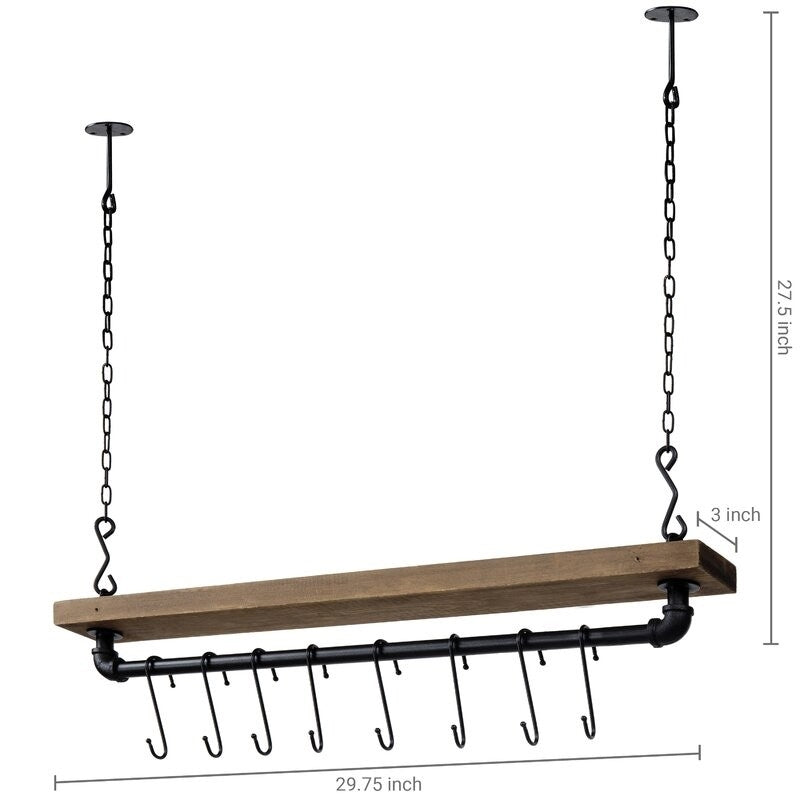 FarmHome Rustic Industrial 8 S-Hooks Ceiling Mounted Hanging Pot Rack for kitchen organization