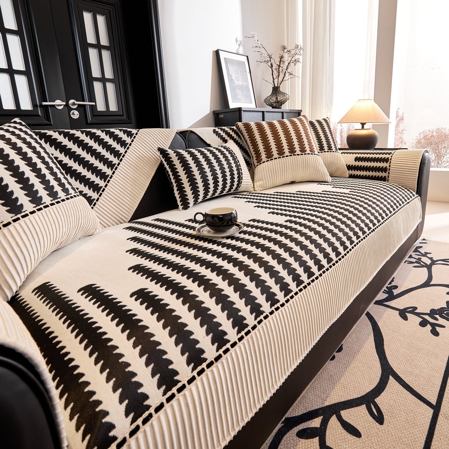 Vertical Stripes Sectional Sofa Cover Slipcover - Non-Slip, Fits L-Shape Couches with modern geometric pattern and premium chenille fabric.