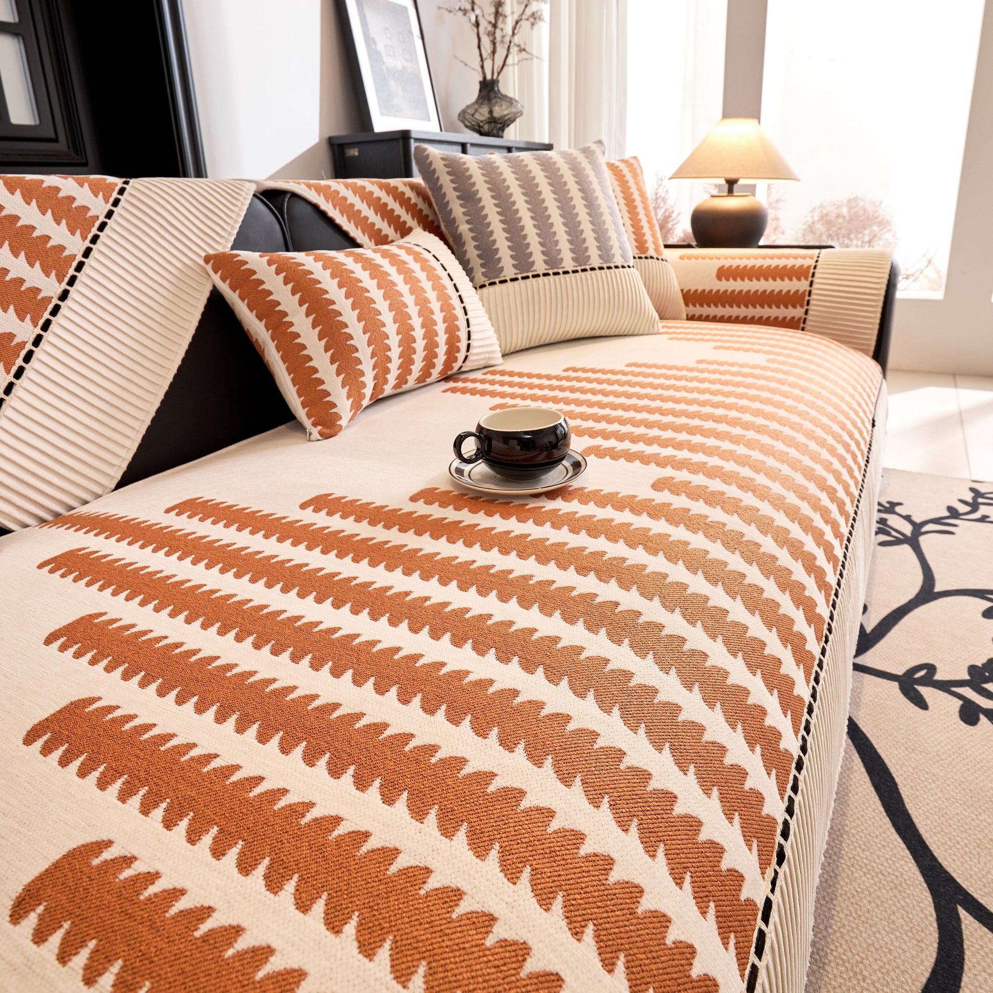 Vertical Stripes Sectional Sofa Cover Slipcover - Non-Slip, Fits L-Shape Couches with modern geometric pattern and chenille fabric