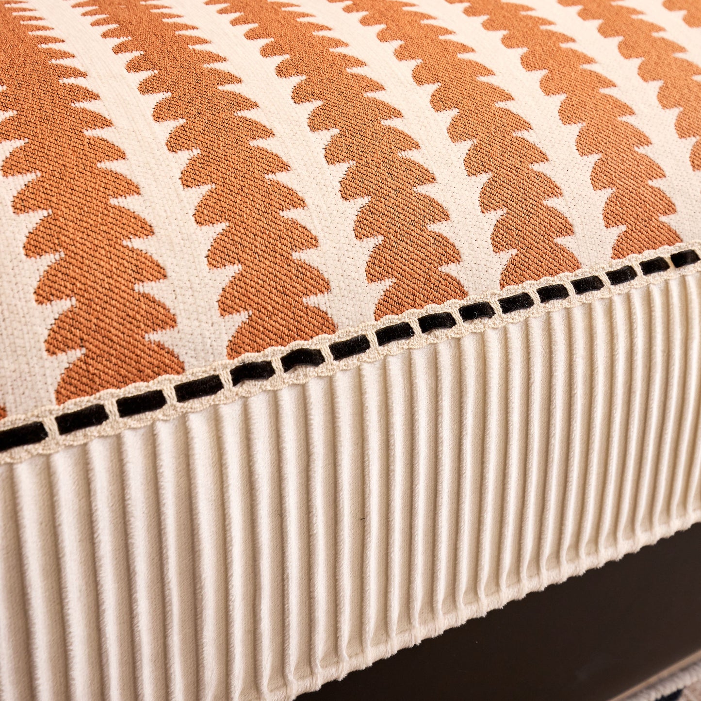 Close-up of Vertical Stripes Sectional Sofa Cover Slipcover with non-slip silicone backing and textured chenille fabric pattern.