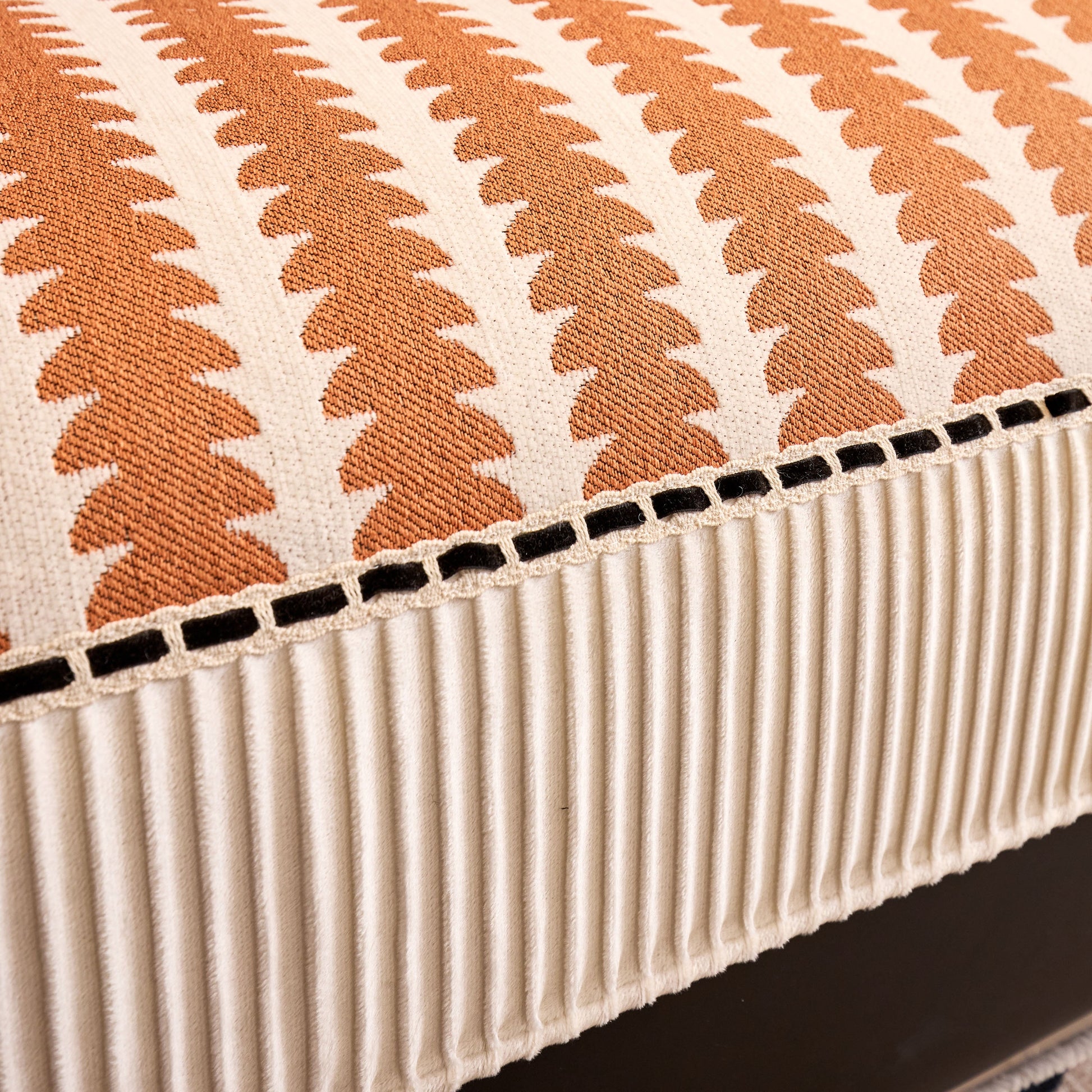 Close-up of Vertical Stripes Sectional Sofa Cover Slipcover with non-slip silicone backing and textured chenille fabric pattern.