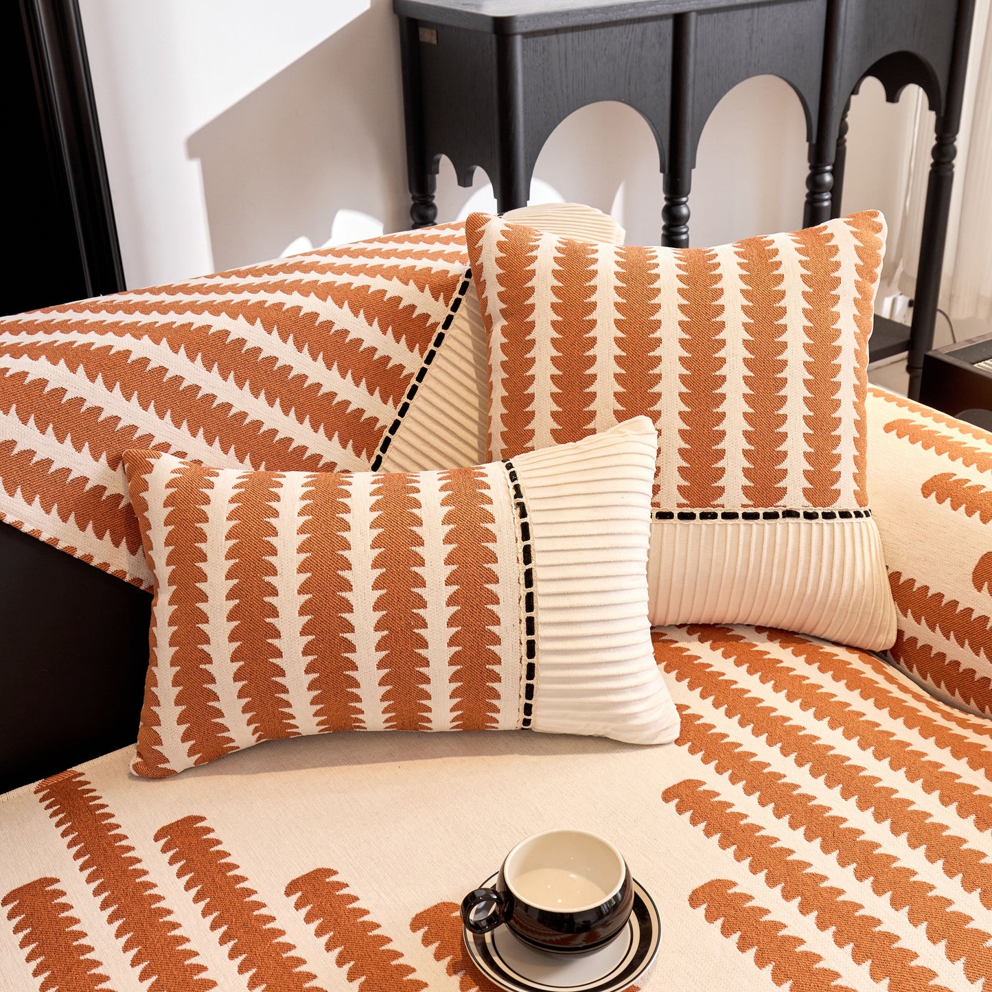 Vertical Stripes Sectional Sofa Cover Slipcover - Non-Slip, Fits L-Shape Couches with geometric pattern and textured finish