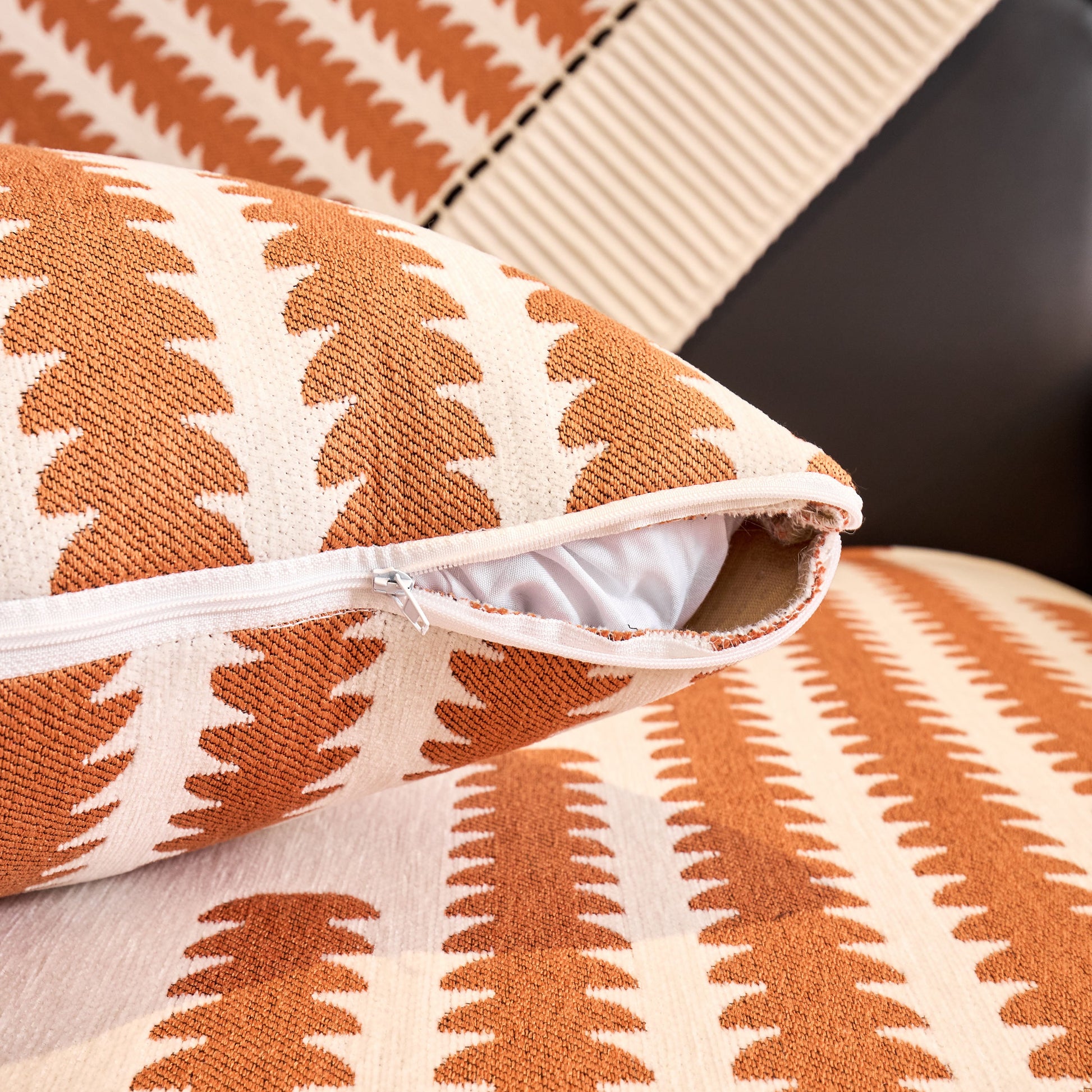 Close-up of the textured chenille fabric on a cushion of the Vertical Stripes Sectional Sofa Cover Slipcover - Non-Slip, Fits L-Shape Couches.