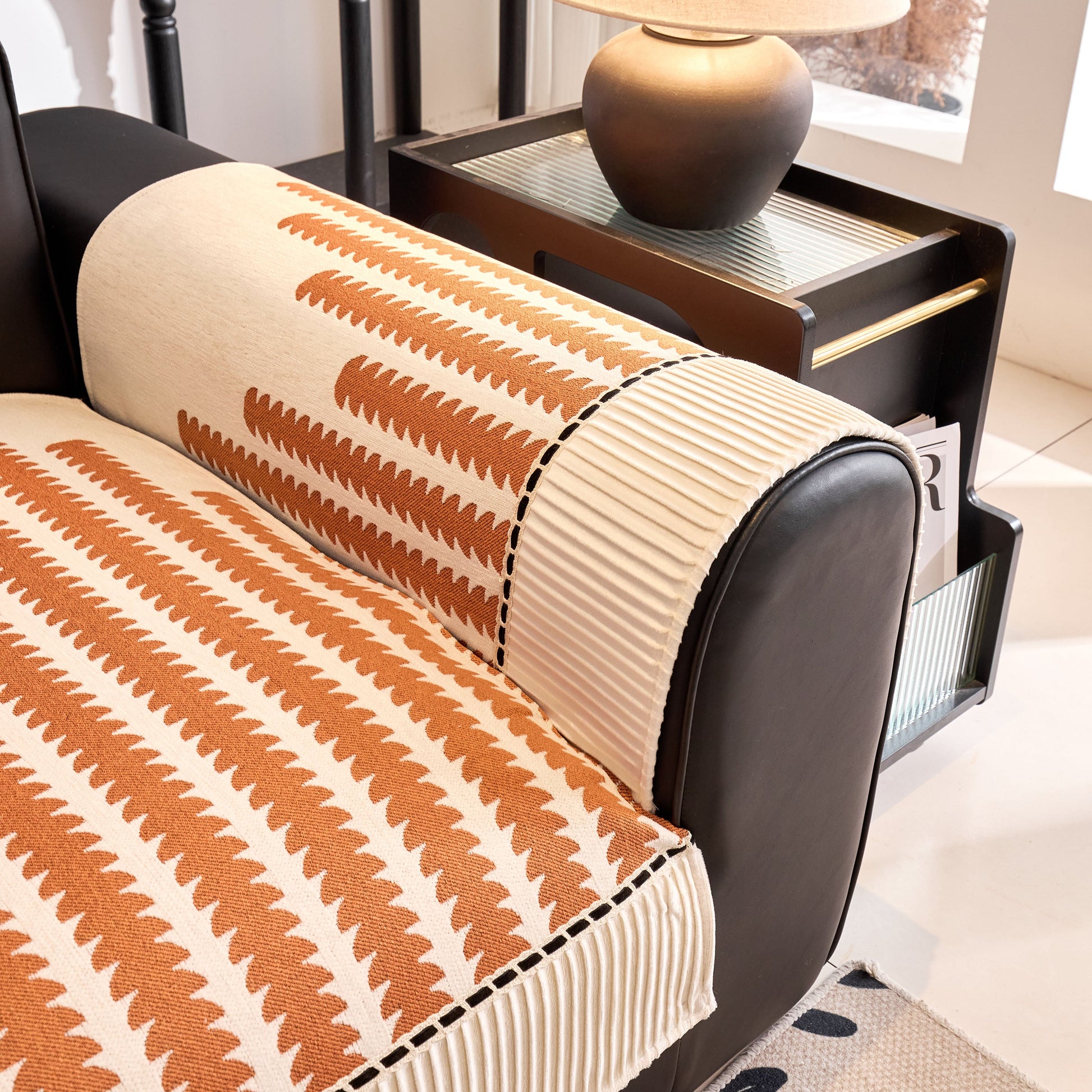 Vertical Stripes Sectional Sofa Cover Slipcover - Non-Slip, Fits L-Shape Couches, premium chenille fabric with modern geometric pattern