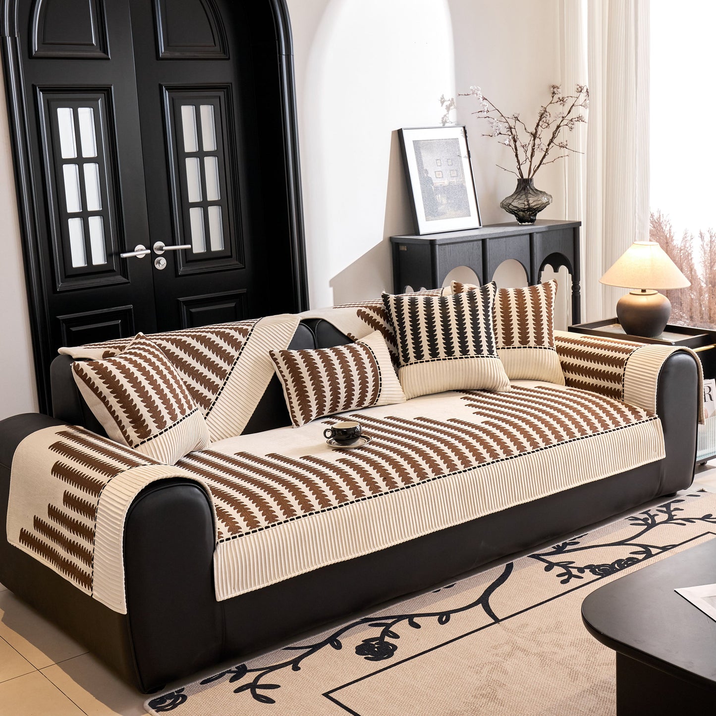 Vertical Stripes Sectional Sofa Cover Slipcover - Non-Slip, Fits L-Shape Couches with modern geometric design