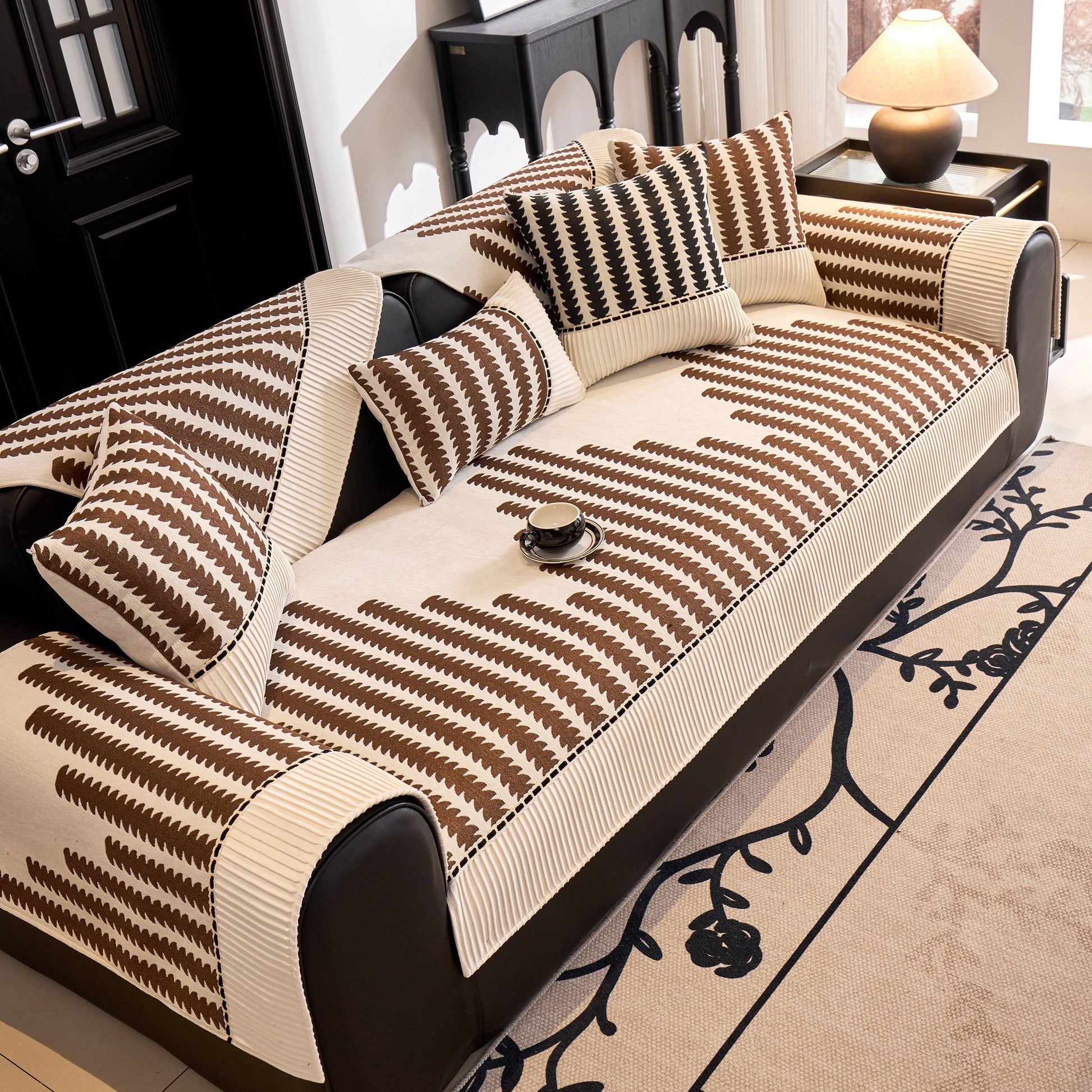 Vertical Stripes Sectional Sofa Cover Slipcover - Non-Slip, Fits L-Shape Couches in modern geometric pattern.