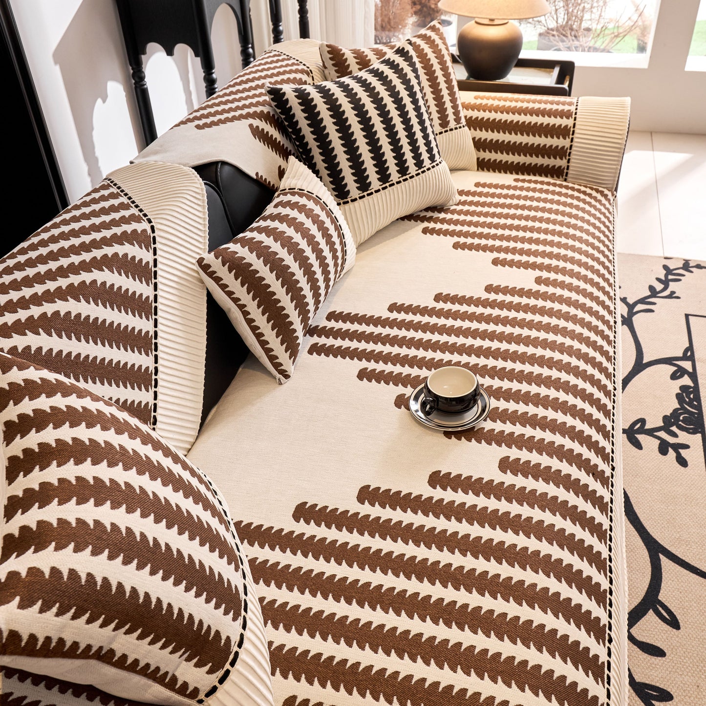 Vertical Stripes Sectional Sofa Cover Slipcover - Non-Slip, Fits L-Shape Couches with modern geometric pattern and chenille fabric