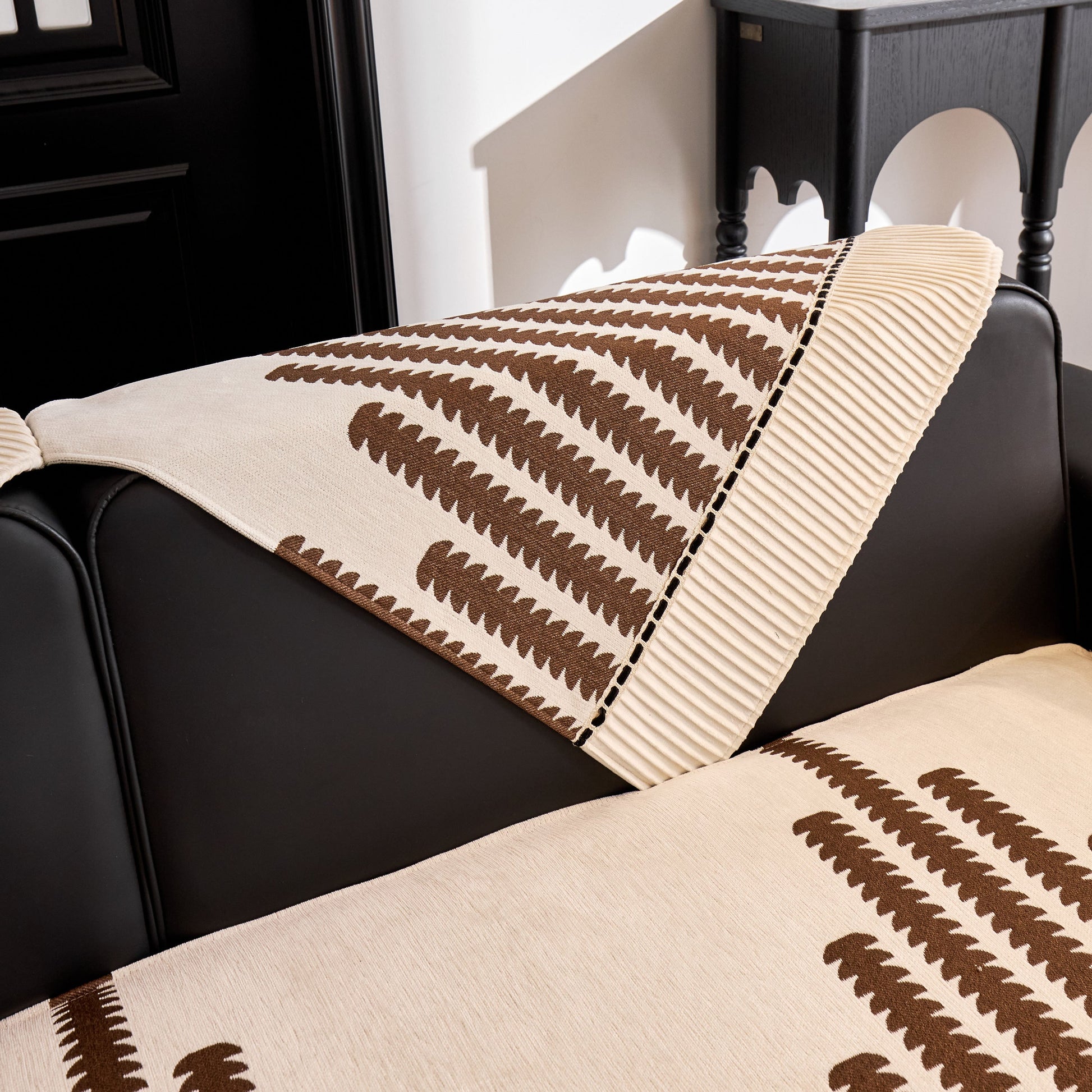 Vertical Stripes Sectional Sofa Cover Slipcover - Non-Slip, Fits L-Shape Couches in premium chenille fabric with geometric pattern.