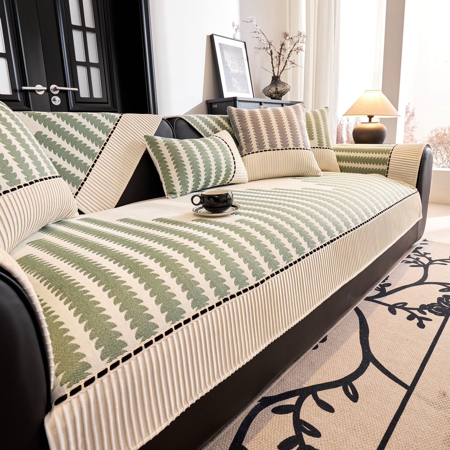Vertical Stripes Sectional Sofa Cover Slipcover - Non-Slip, Fits L-Shape Couches with modern geometric pattern and textured chenille fabric