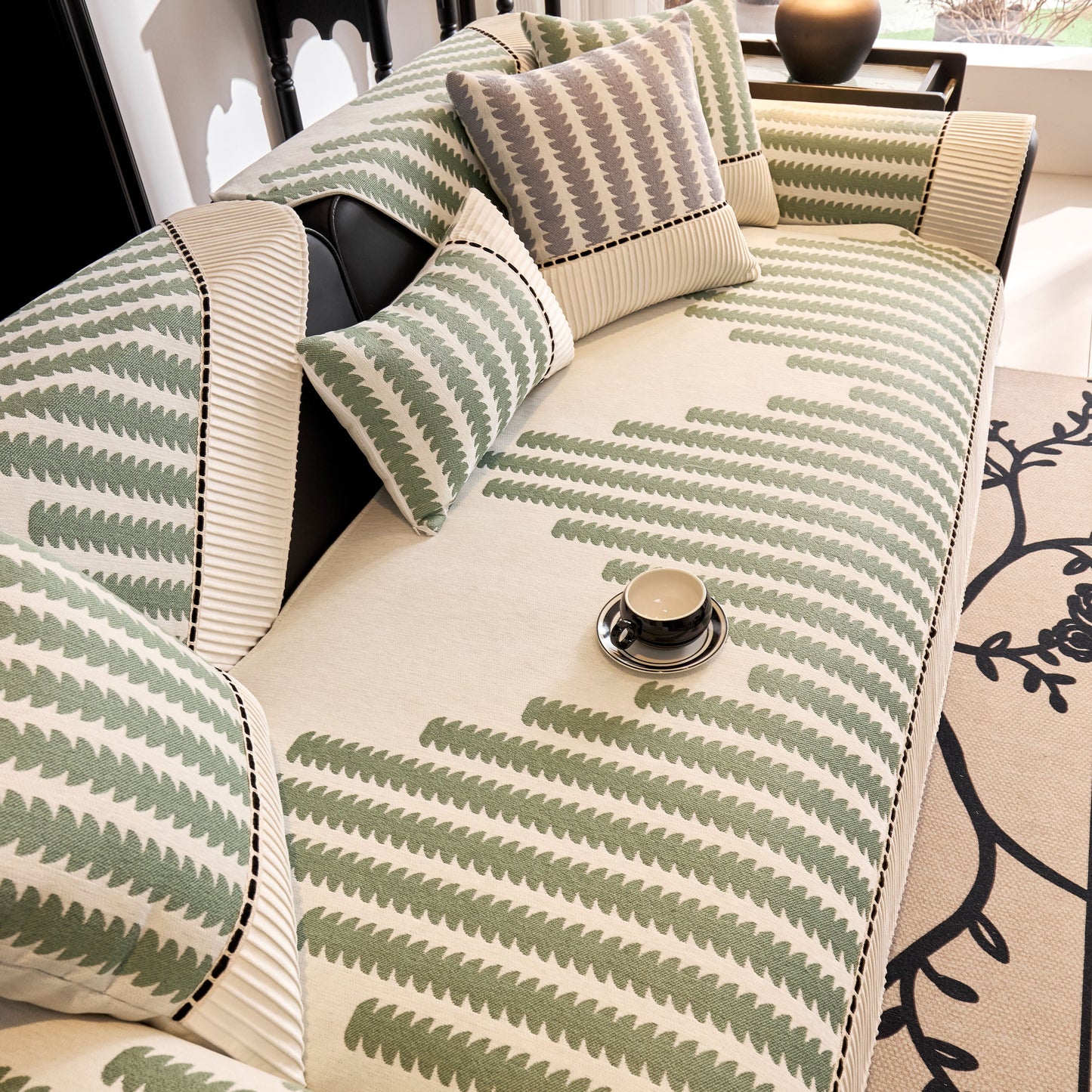 Vertical Stripes Sectional Sofa Cover Slipcover - Non-Slip, Fits L-Shape Couches in modern geometric pattern on chenille fabric.